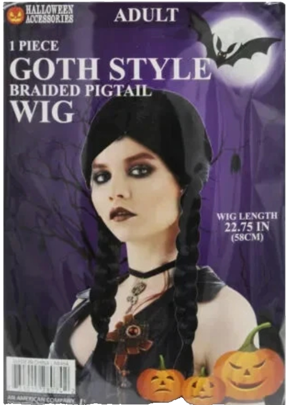 Goth Braided Pigtail Wig 22.75" Black Halloween Costume Synthetic Accessories